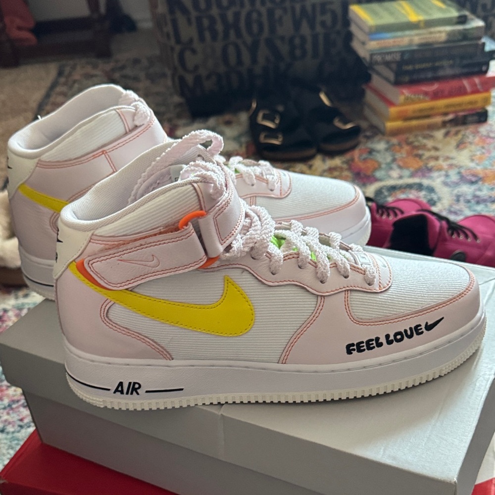 Nike Air Force 1 ‘07 Mid - White and Yellow High-Top Sneakers - Picture 4 of 7